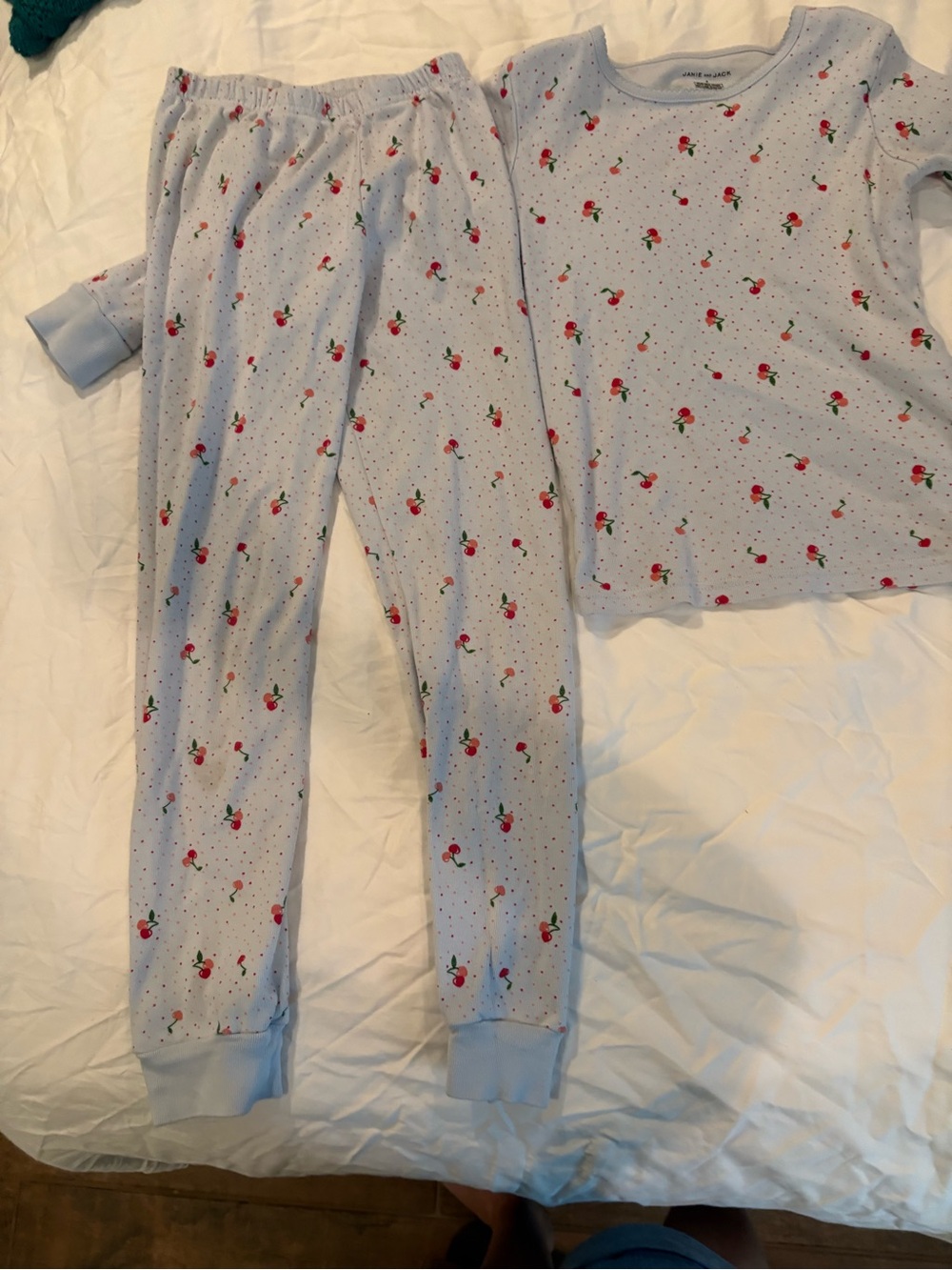 Janie and Jack Light Blue Cherry Print Pajama Set